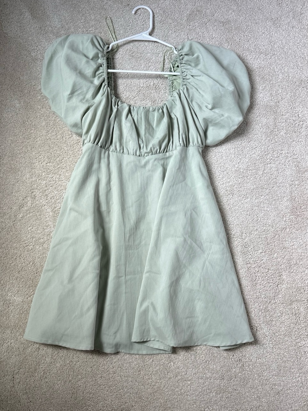 Puff Sleeve Square Neck Mini Dress - Sage Green